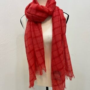 Tarnish Scarf Womens One Size Cayenne Red Good Plaid Wool Blend Eyelash Fringe